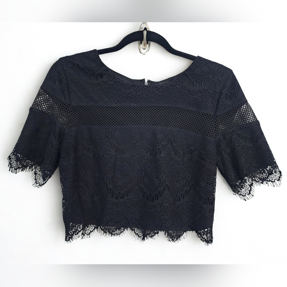 Express Black Lace Crop Blouse Short Sleeve